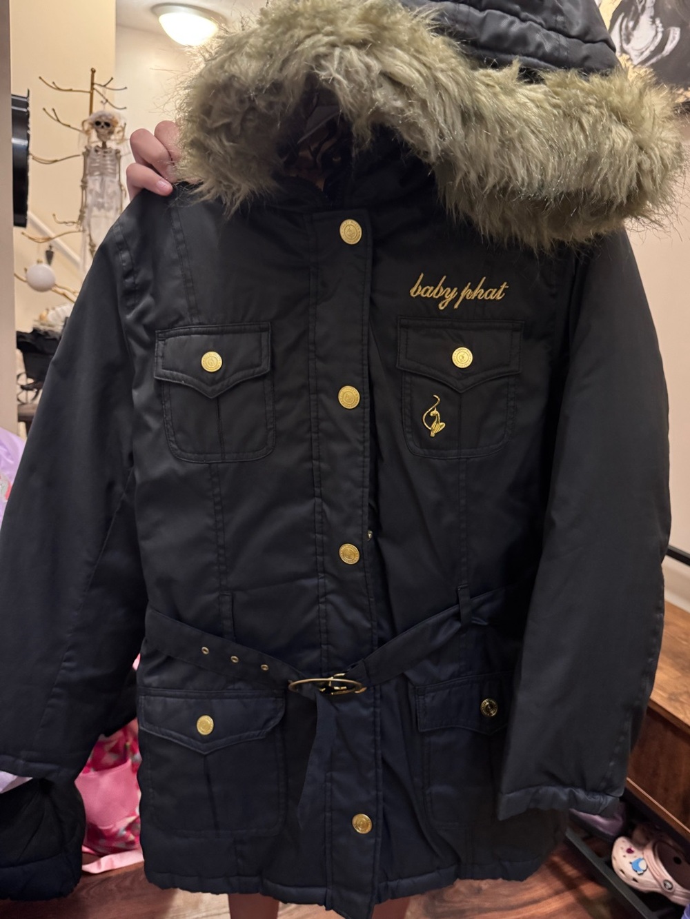 Baby Phat Black Puffer Jacket with Faux-Fur Trim